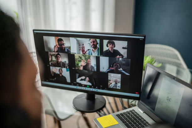 istock Computer monitor during a video call at home 1635970429