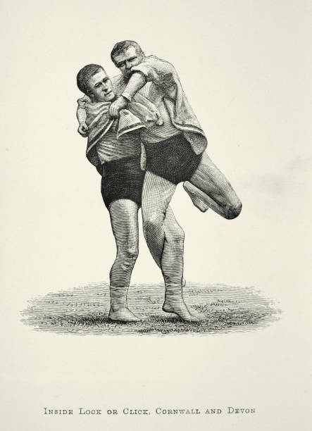 istock Two wrestlers, Wrestling move, Inside lock or click, Victorian combat sports, 19th Century 1635978226