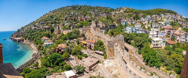 Fortress wall of the Alanya castle in the Old Town in Alanya, Turkey. High quality photo