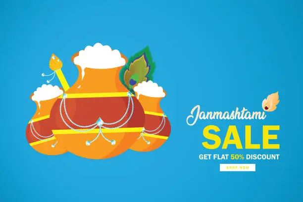 Vector illustration of Indian festival janmashtami Sale banner design stock illustration