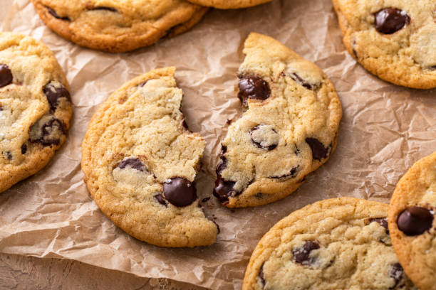 istock Chocolate chip cookies with flaky salt on parchment paper 1636017112