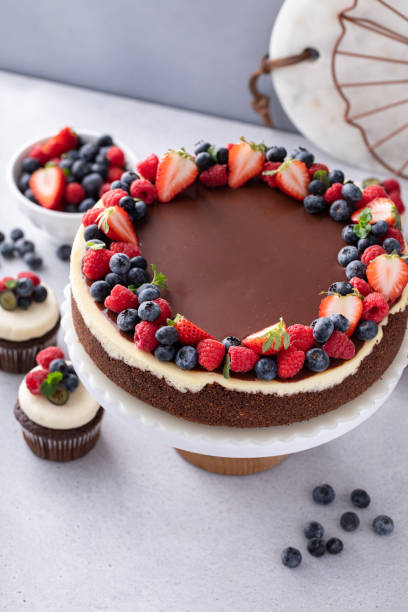istock Chocolate and vanilla cheesecake with summer berries 1636018898