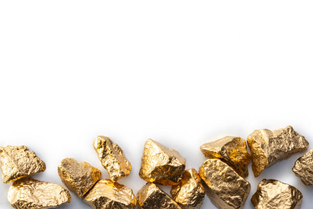 The gold nuggets, close up isolated on white