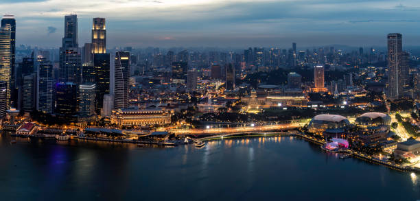 istock Singapore financial district at sunset 1636074461