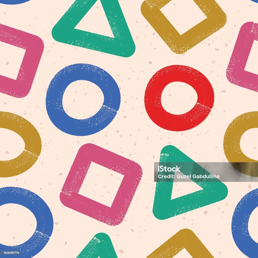 Geometric Pattern Object Bright Modern Geometric Trendy Shapes Seamless Pattern Bold Brush Line ...