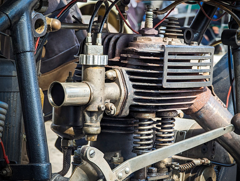 Historical, motorbike engine close-up