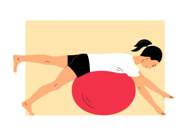 Vector illustration of Young woman doing exercises on a gymnastic ball