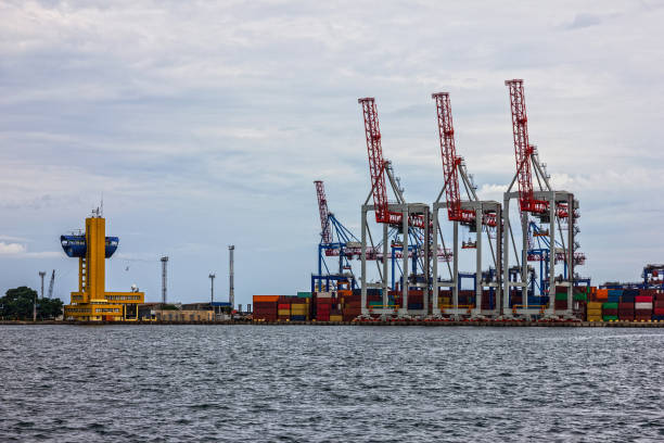 istock Container teminal in sea commercial port 1636344492