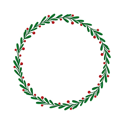 Vector round frame with leaves and berries. Christmas wreath.