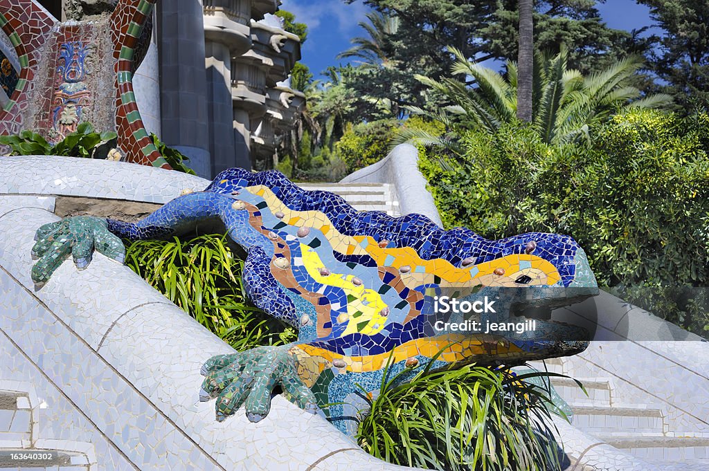 Mosaic dragon, Park Gwell, Barcelona In Gaudi's Park Guell, Barcelona, a UNESCO World Heritage Centre, a mosaic dragon which has become the symbol of Barcelona. Park Guell Stock Photo
