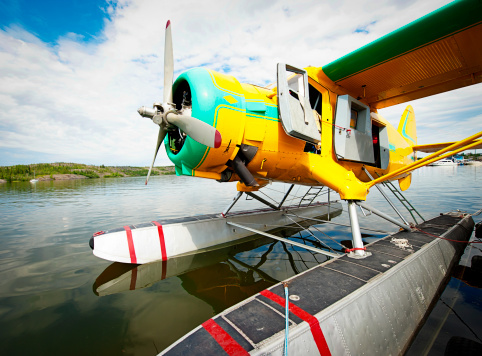 A 1936 Norseman  sea or float plane sits on Great Slave Lake near Yellowknife in Canada's wild Northwest Territories.