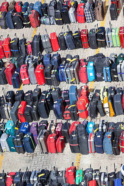 istock Group of suitcases luggage in rows 163641253