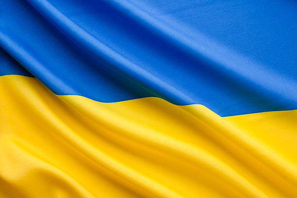 ウクライナ国旗のクローズアップ - フラッグ ストックフォトと画像