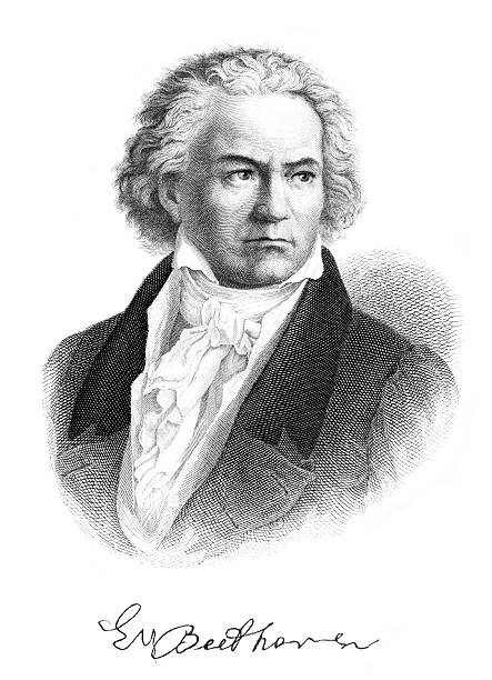 Engraving of composer Ludwig van Beethoven with signature from 1882 /file_thumbview_approve.php?size=1&id=14055207 ludwig van beethoven stock illustrations