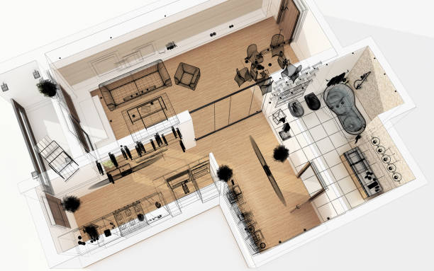 istock 3D Wireframe Top View of Apartment. Planning. 163641394
