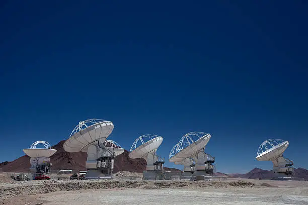 Landscape of Radio Telescopes Pointing in different directions.