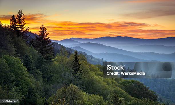 Great Smoky Mountains National Park Scenic Sunrise Landscape At Oconaluftee Stock Photo - Download Image Now