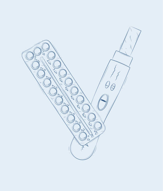 ilustrações de stock, clip art, desenhos animados e ícones de composition of pregnancy or ovulation test and birth control pills blue - condom sex education contraceptive aids