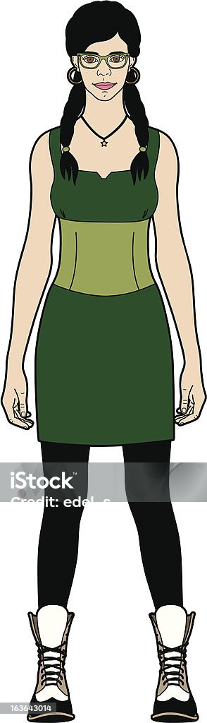 Frau im grünen Kleid - Lizenzfrei Braun Vektorgrafik