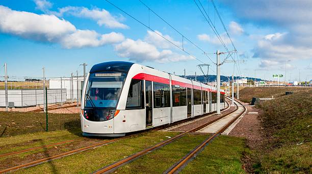 istock Edinburgh tram heads to its depot at Gogar 163643046