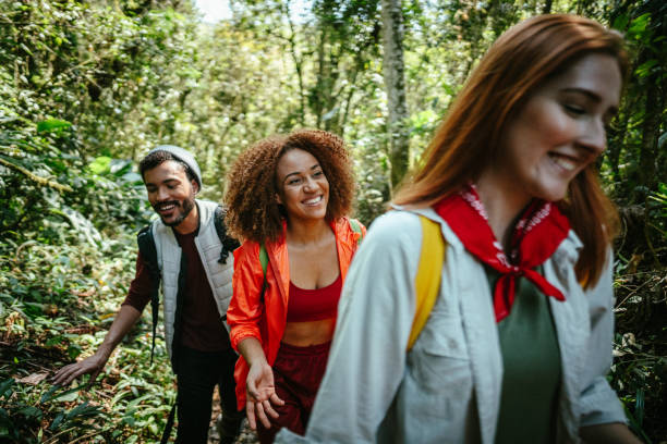 Friends hiking in the forest