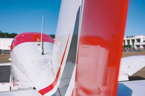 A row of Scandinavian Airlines airplanes at Arlanda Airport, Sweden.