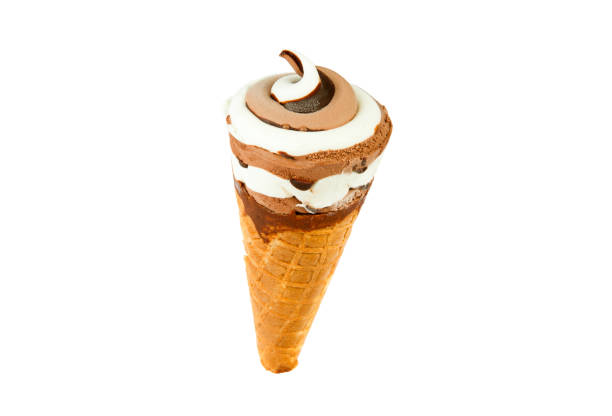 istock Chocolate ice cream in waffle cone isolated on white . 1636445045