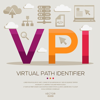 VPI _ Virtual Path Identifier, letters and icons, and vector illustration.