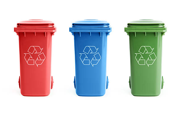 três lixeiras para reciclagem - wastepaper basket - fotografias e filmes do acervo