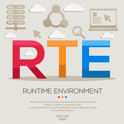 RTE _ Runtime Environment, letters and icons, and vector illustration.