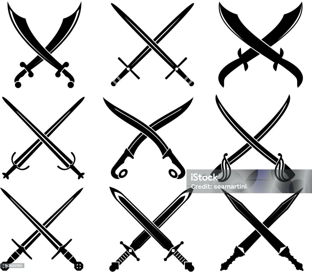 Set of heraldic swords and sabres Set of heraldic swords and sabres for design Sabre - Sword stock vector