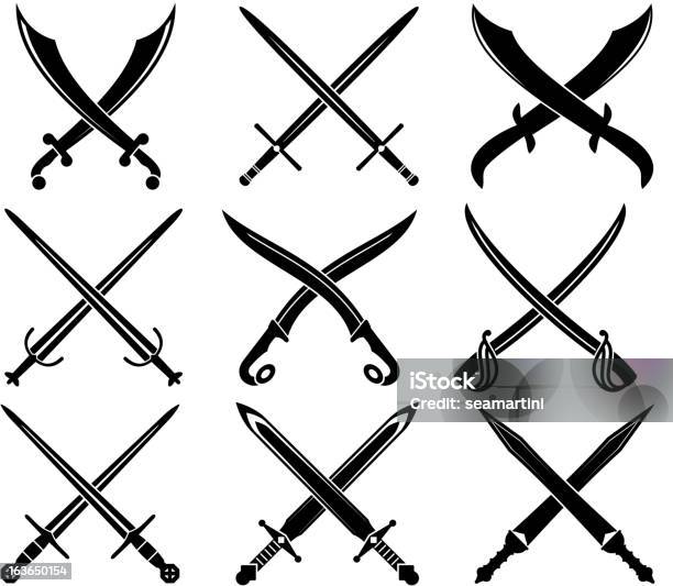 Set Of Heraldic Swords And Sabres Stock Illustration - Download Image Now - Sabre - Sword, Medieval, Sword