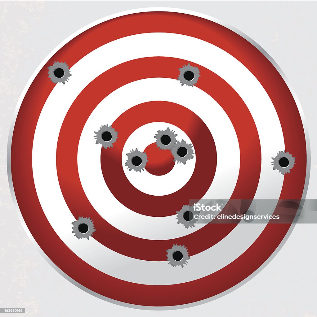 Shooting Range Gun Target with Bullet Holes Red and white shooting range gun target shot full of bullet holes. File is layered for easy separation of bullet holes, target, and background. Sports Target stock vector