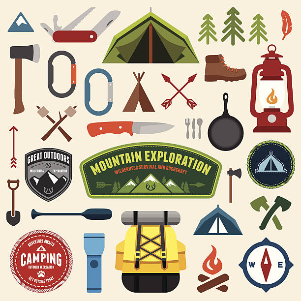 Camping symbols vector art illustration