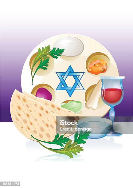 Jewish Célébrez Pessah Avec Matzo Pessah Des Fleurs Une Bouteille De Vin Vecteurs libres de droits et plus d'images vectorielles de Pâque juive