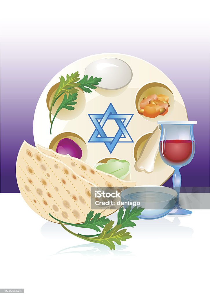 pesach judaicos Celebre a Páscoa judaica com matzo, flores, vinho - Vetor de Páscoa judaica royalty-free