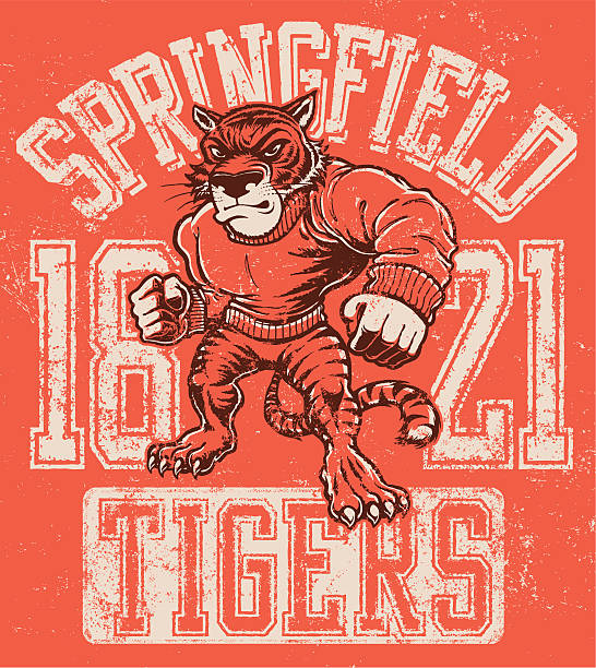 Vintage Tiger Mascot Design Three color retro "Tigers" athletic design complete with tiger mascot vector illustration, vintage athletic fonts and matching textures (all on separate layers, of course). tiger mascot stock illustrations