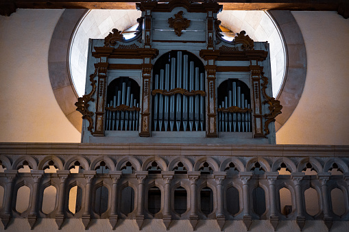 Detail of baroque pipe organ of Frauenkirche Dresden. Made by Gottfried Silbermann in 17th century and restored in 2005