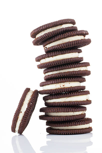 istock Stacks of cookies on white background 163660123