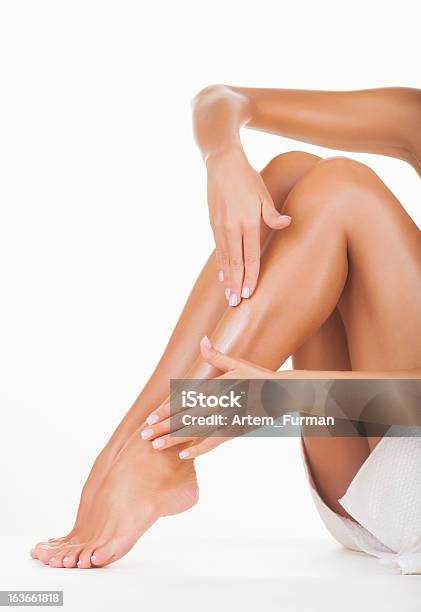 Female Legs Stock Photo - Download Image Now - Adult, Applying, Barefoot