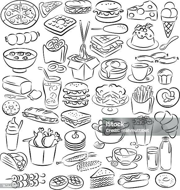 お食事とお飲み物 - いたずら書きのベクターアート素材や画像を多数ご用意 - いたずら書き, 線画, 食べ物 サンドイッチ