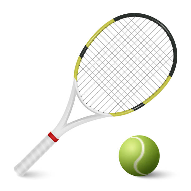 istock Vector 3d Realistic Tennis Ball and Racket Set Closeup Isolated on White Background. Design Templates, Tennis Sports Equipment 1636635744