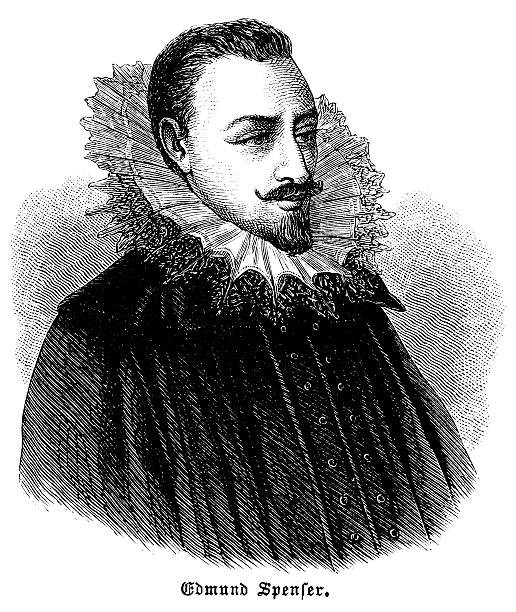 edmund spenser-antyczne grawerowane portret - literary artist stock illustrations