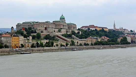 Budapest, Hungary - July 13, 2015: Historic Royal Palace at Castle Hill View Over Danube River in Capital City.