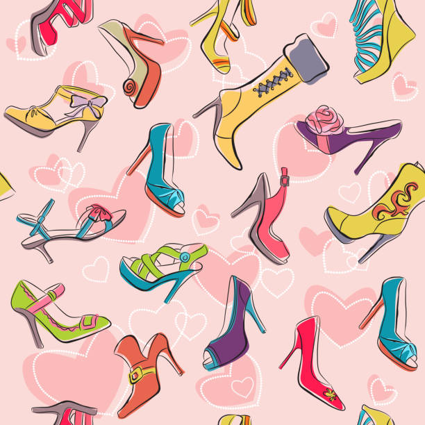 illustrazioni stock, clip art, cartoni animati e icone di tendenza di seamless'adoro le scarpe" motivo - pump shoe