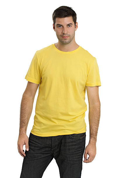 istock Male wearing blank yellow shirt 163668959