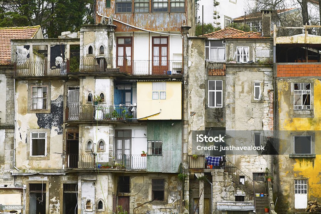 Porto poor district View to old part of center of Porto with grunged buildings. Architecture Stock Photo