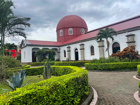 Exterior of the historic Metropolitan Cathedral in Alajuela City Costa Rica