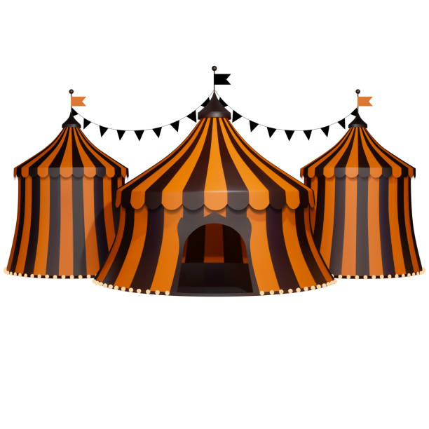 istock 3d circus with halloween colors. halloween circus with orange and black stripes 1636707985
