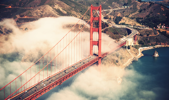 San Francisco Bay bridge in the fog